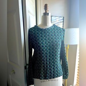 Zara Blue and Green Belt Buckle Print Top with zippers on side, size S